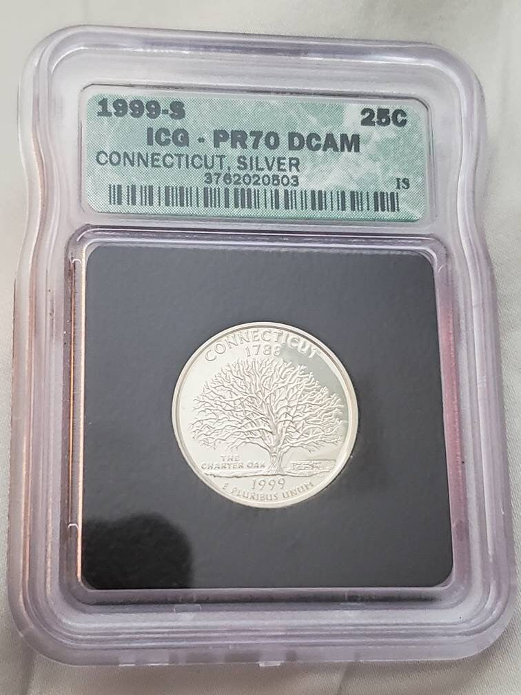 1999s icg graded proof silver quarter Connecticut