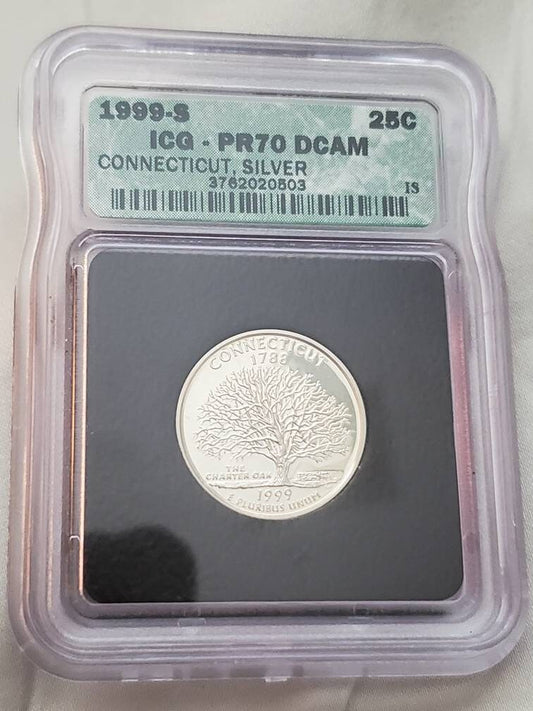 1999s icg graded proof silver quarter Connecticut