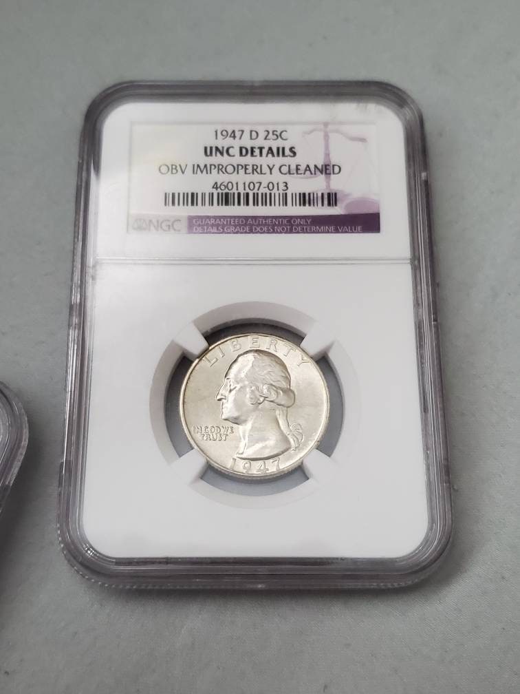 1947d ngc graded mint state details early silver Washington quarter