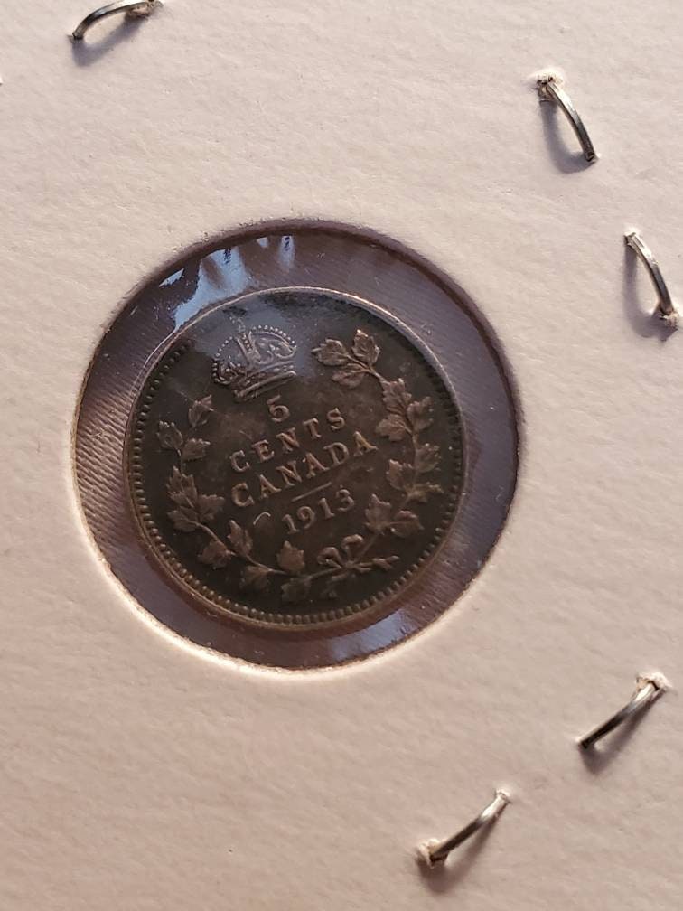 1913 Canada 5 cent fish scale sterling silver coin extra fine plus score