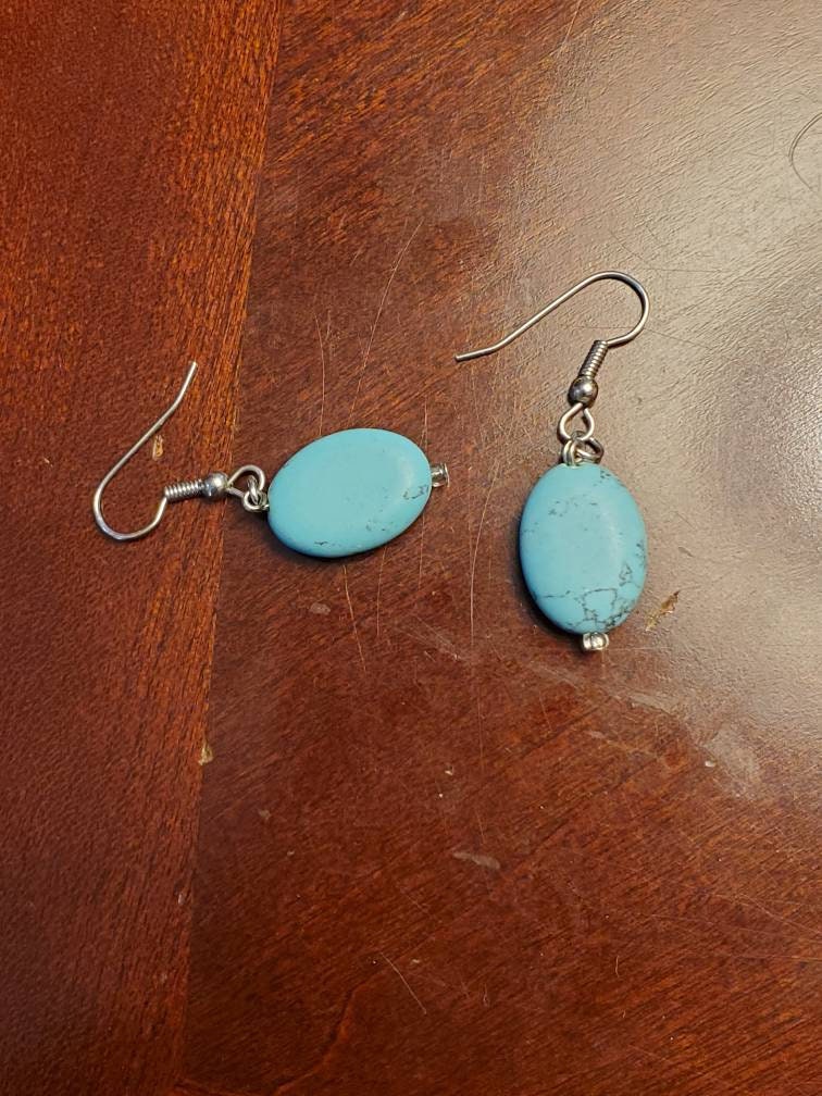 Sterling silver and raw turquoise silver dangle earrings handmade free shipping