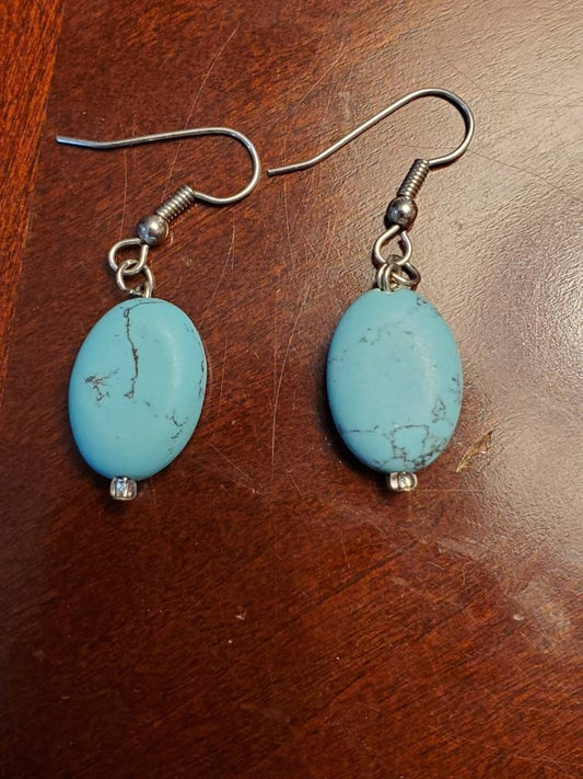 Sterling silver and raw turquoise silver dangle earrings handmade free shipping
