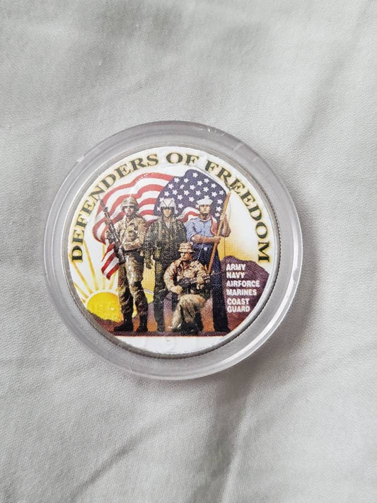 Patriotic painted ike dollar army navy coast guard one dollar veterans