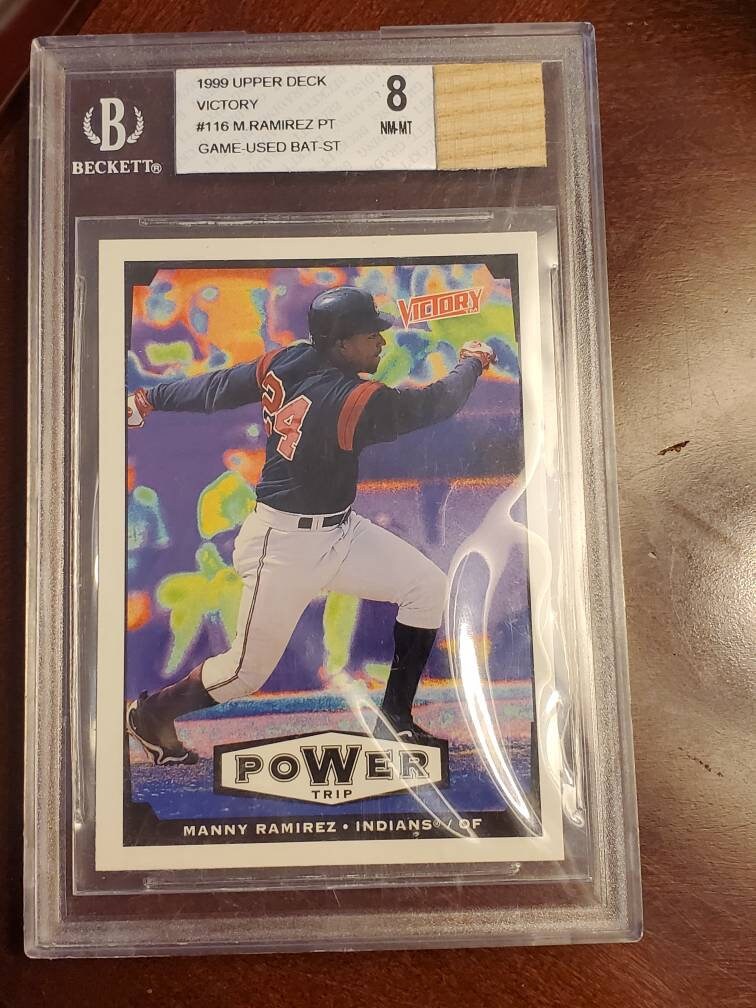Manny Ramirez Cleveland Indians 1999 graded Beckett card game used bat wood piece 8