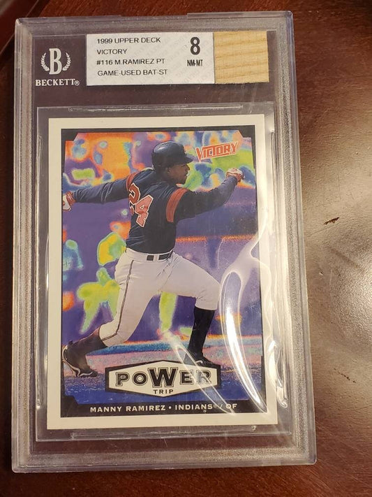Manny Ramirez Cleveland Indians 1999 graded Beckett card game used bat wood piece 8