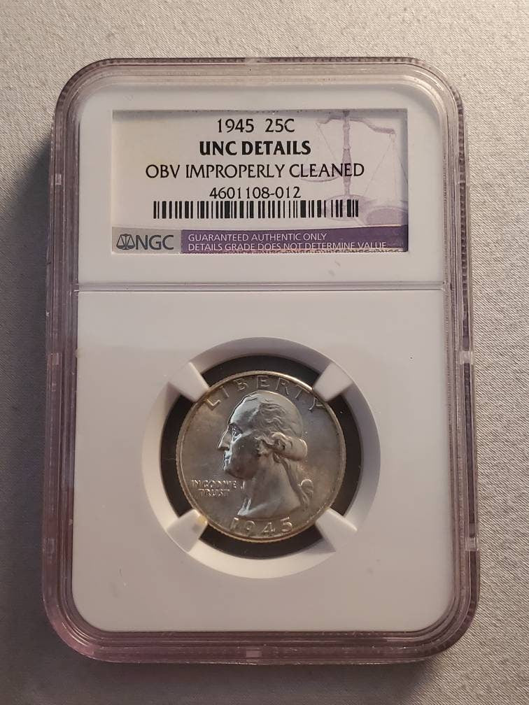 1945 mint state details ngc graded silver quarter