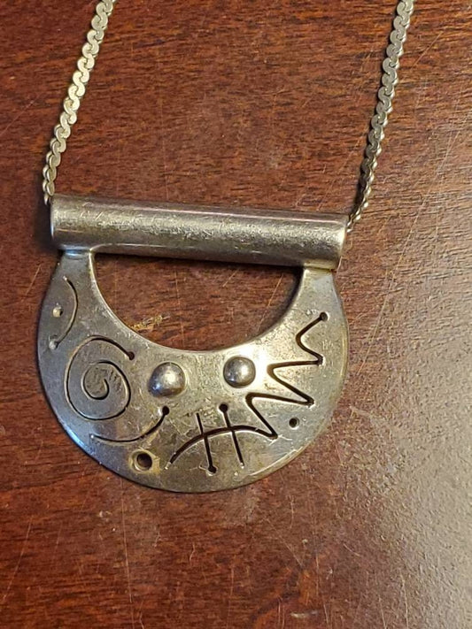 Karen Joyce artist signed geometric sterling silver necklace  with 18 inch silver chain ships free