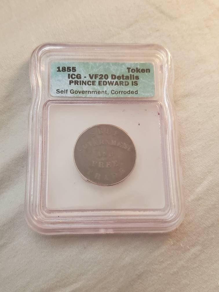 1855 pre Canada confederation token free trade copper large cent graded coin