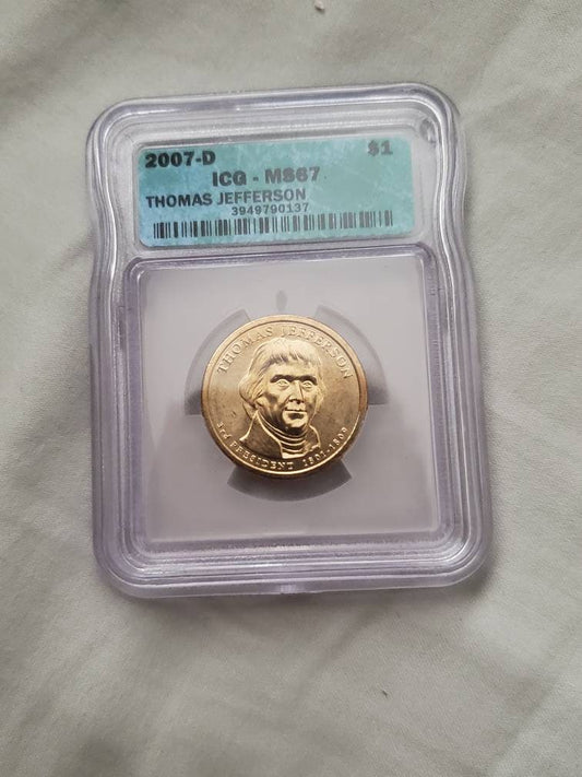 Graded presidential dollar denver mint vintage dollar coin ms67 icg