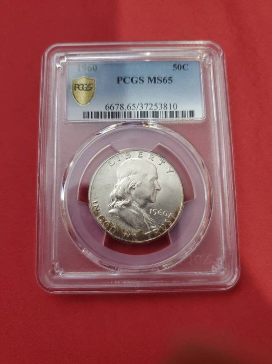 1960 Franklin half dollar pcgs graded ms65 gem with toning ships free
