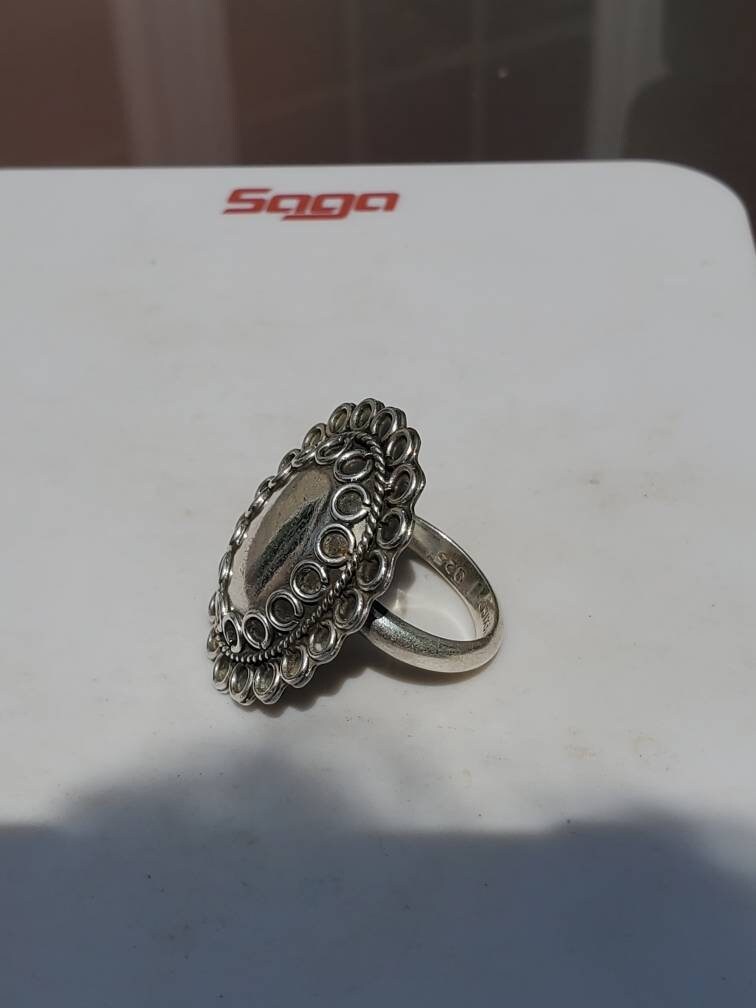 Large sterling silver southwestern style half ounce geometric ring