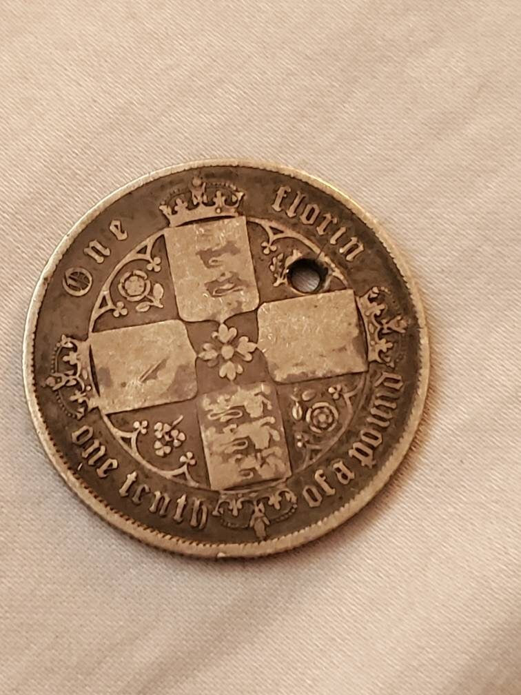 One florin 1887 silver coin gothic sterling silver investment jewelry making