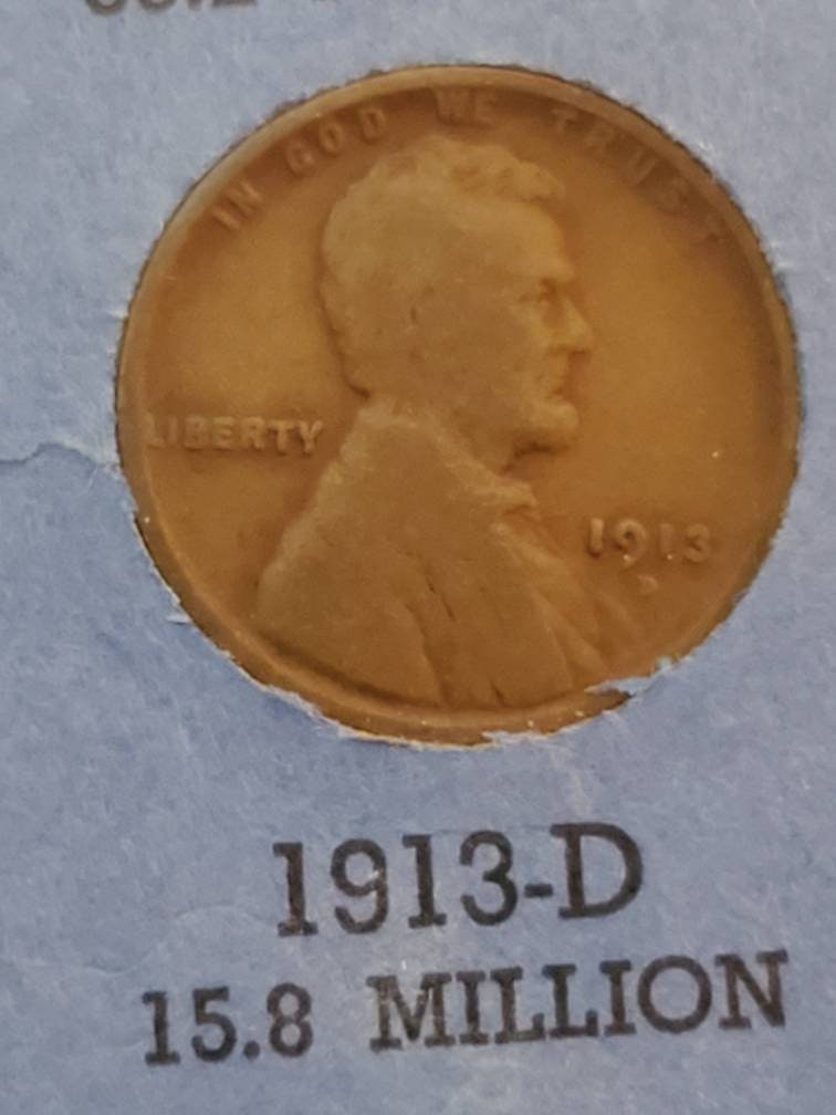 1913d denver mint wheat cent antique copper penny