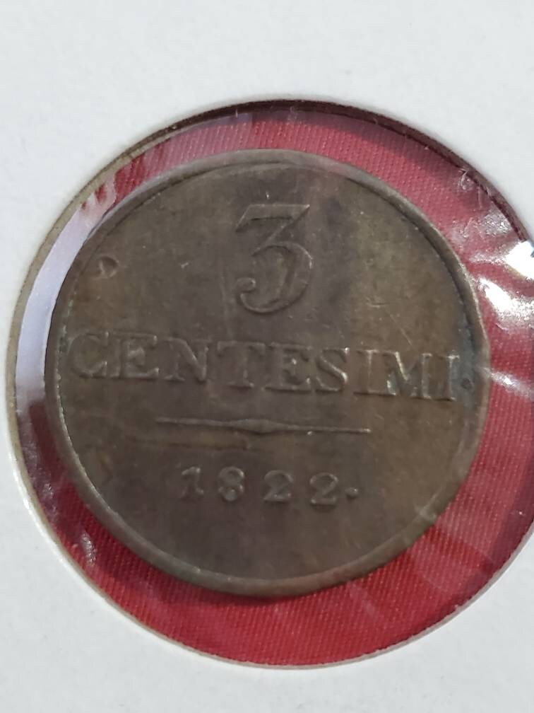 3 centisimi Italian states copper coin old 1822 money
