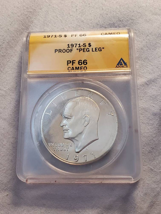 1972s silver ike dollar peg leg variety rare graded anacs
