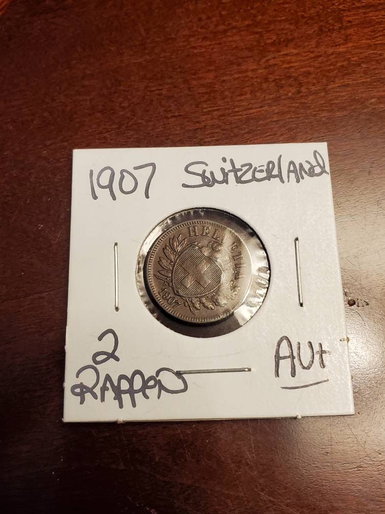 1907 Switzerland 2 rappen copper coin almost uncirculated plus rare this nice