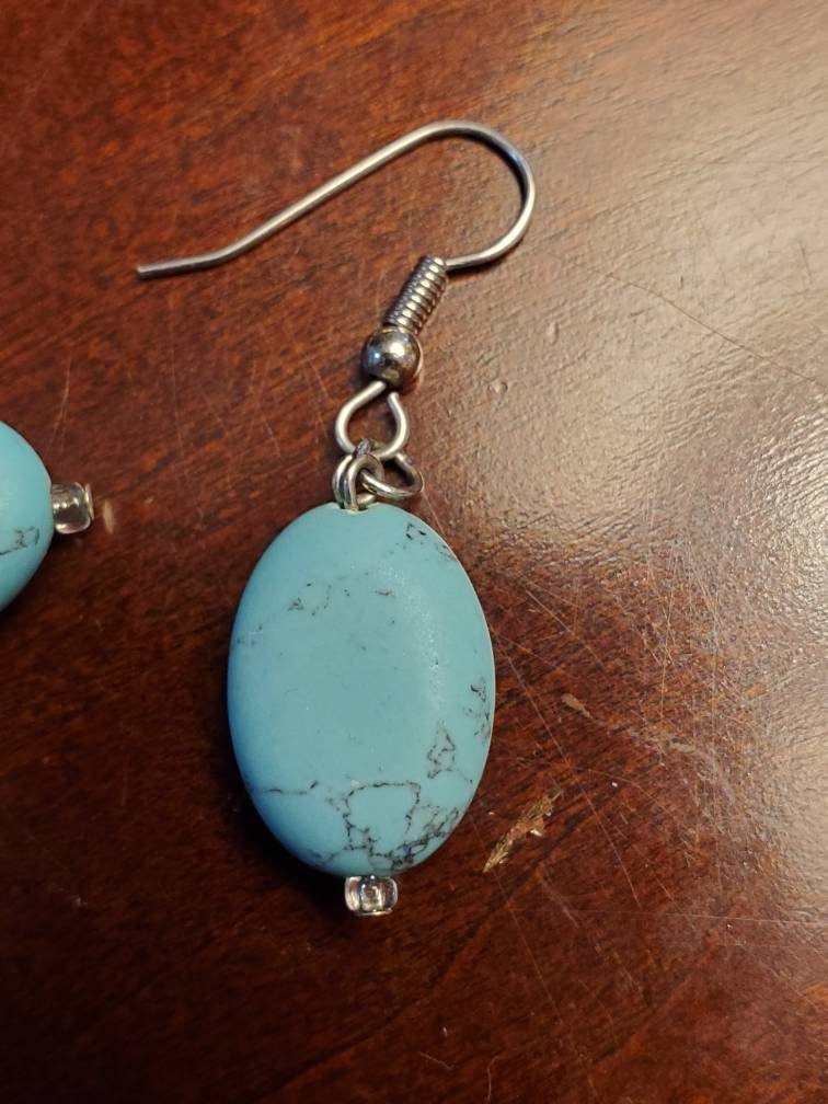 Sterling silver and raw turquoise silver dangle earrings handmade free shipping
