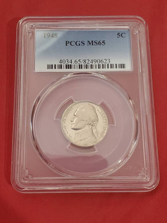 1948 Jefferson nickel ms65 gem graded ms65 by pcgs