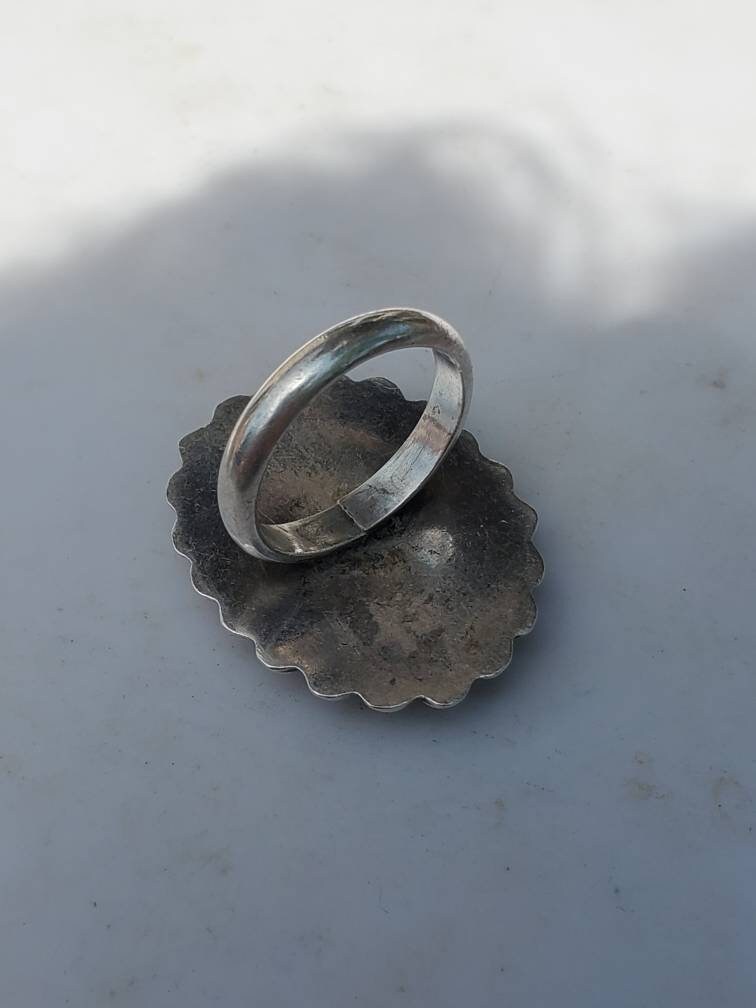 Large sterling silver southwestern style half ounce geometric ring
