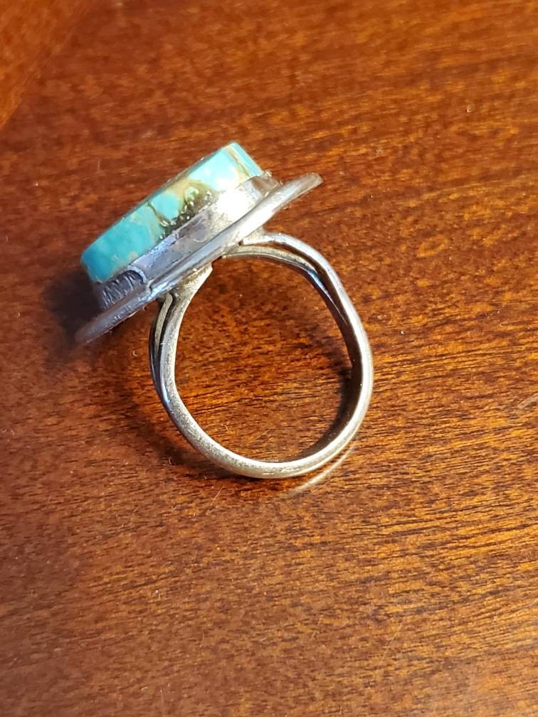 Sterling silver pawn ring turquoise precious green stone jewelry mothers day