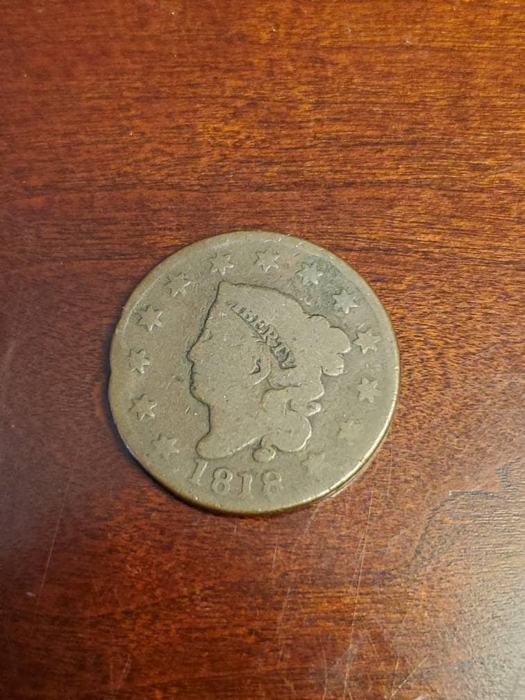 1818 rare early large cent copper penny early American numismatic