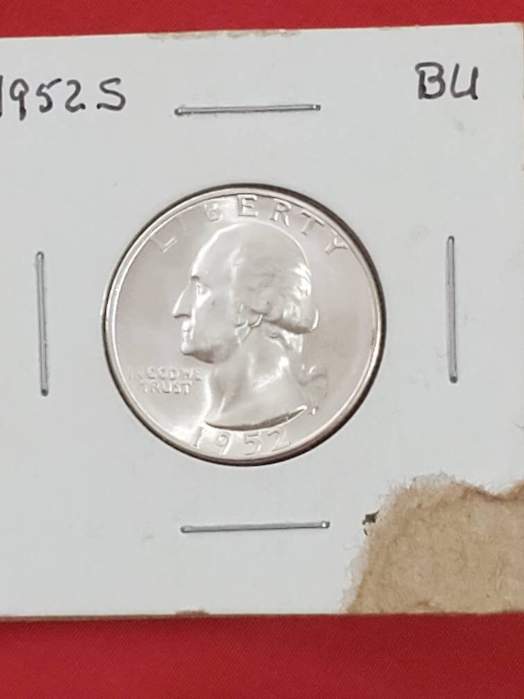 1952s silver quarter gem uncirculated silver 25 cent piece san Francisco mint