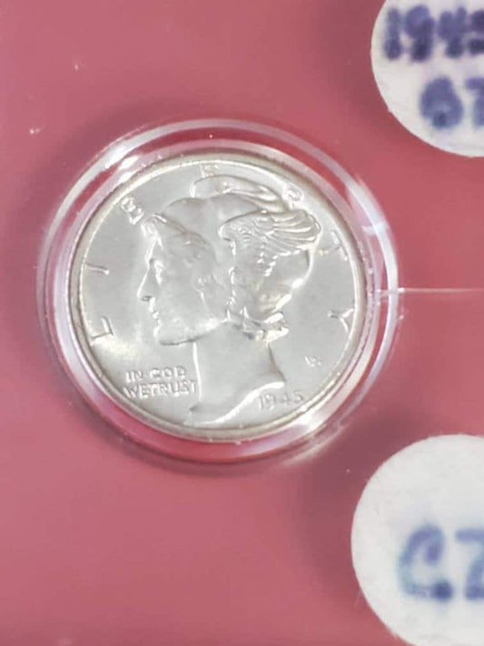 1945 bu mint state ww2 era silver mercury dime in plastic holder