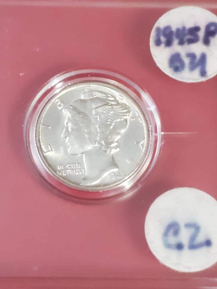 1945 bu mint state ww2 era silver mercury dime in plastic holder