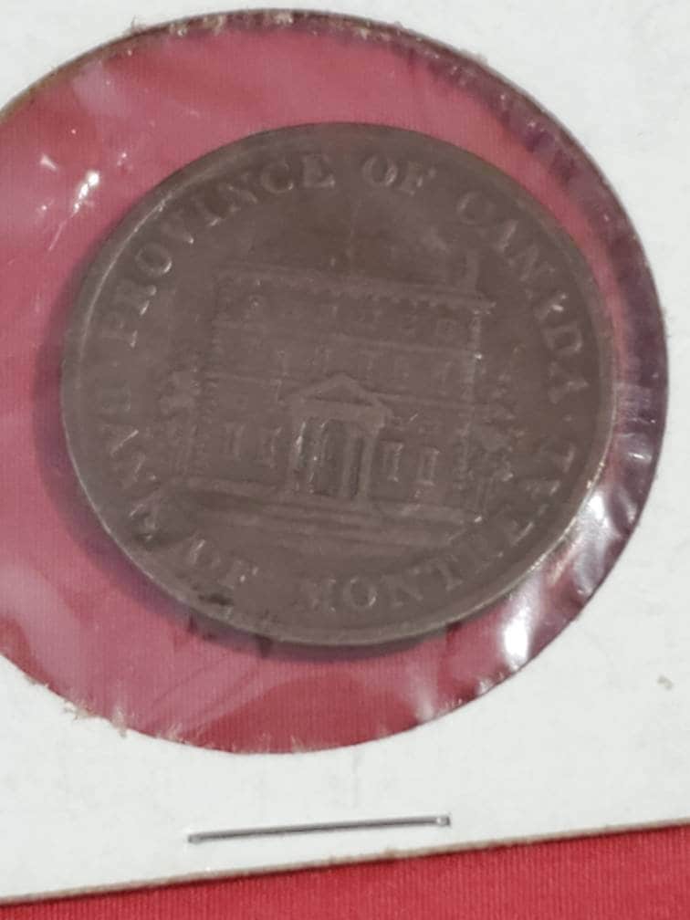 1844 large cent Canada bank token Bank of Montreal very fine to extra fine chocolate brown