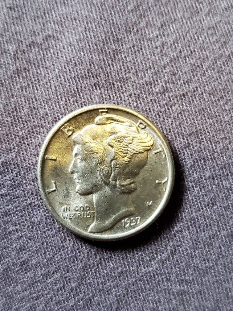 1937 mercury dime high grade silver coin au plus unc near full split bands