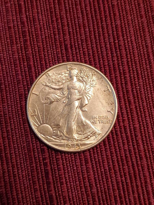 1943 walking liberty half dollar au plus/unc beautiful silver half dollar