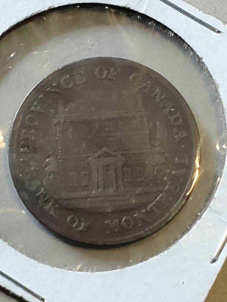 1844 bank of Montreal Canada large cent copper token fine plus condition