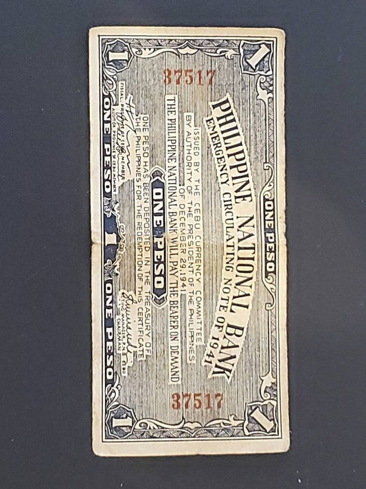 1941 one peso Phillipines ww2 emergency currency note