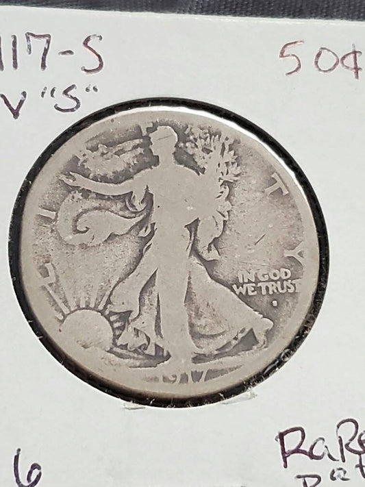 1917s obverse walking liberty silver half dollar semi key date