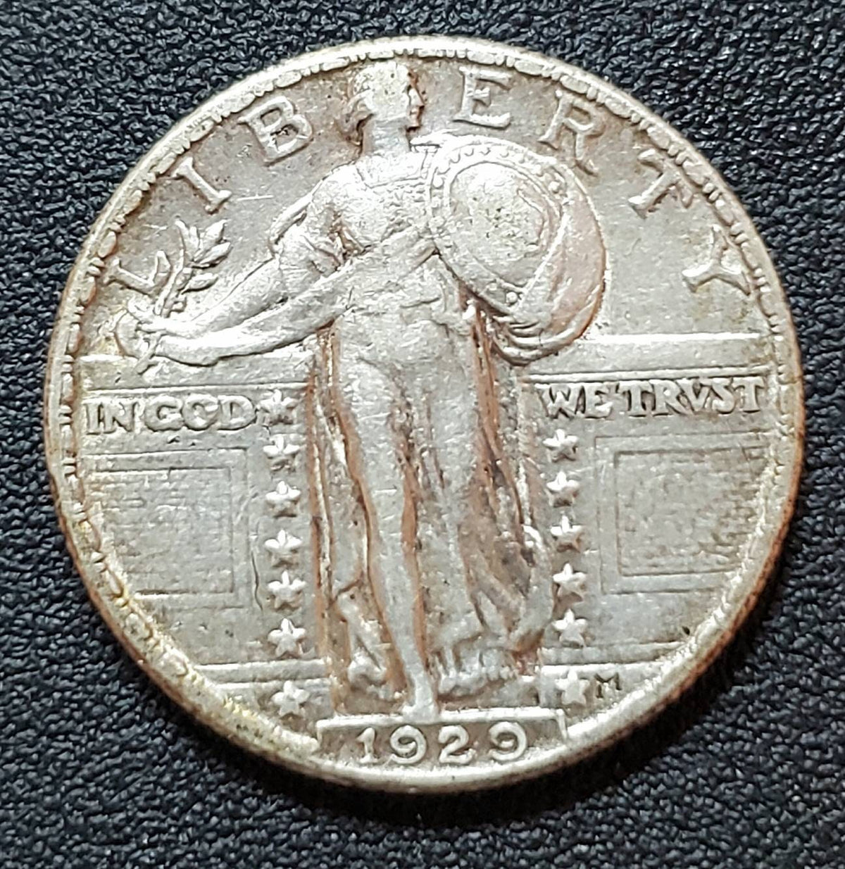 1929 standing liberty silver quarter 25 cents almost uncirculated