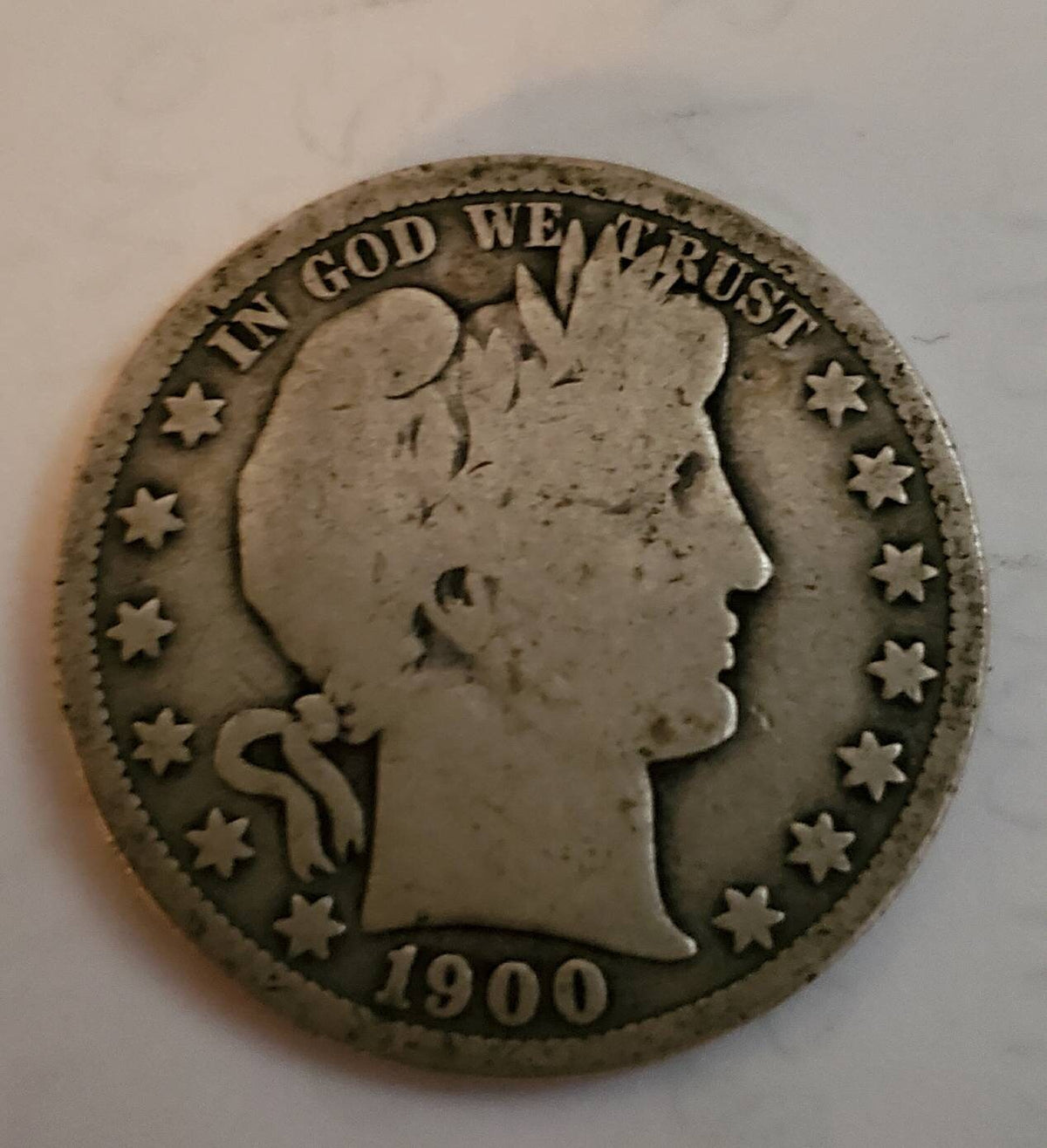 Barber half dollar silver coin. Random date 50 cent piece
