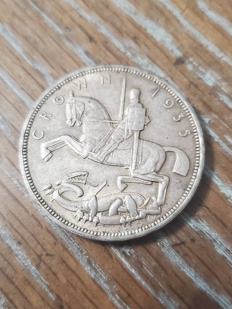 1935 great britian silver crown dragon slaying knight large silver