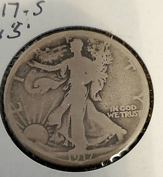 1917s reverse walking liberty silver half dollar very good coin