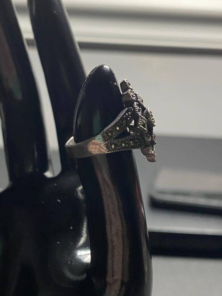 Vintage maracite sterling silver women's fashion ring
