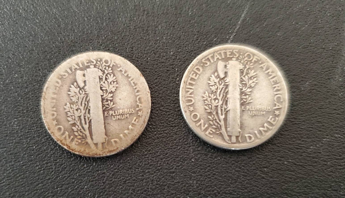 2x two Mercury silver dime pair of two from only early 1920s and teens dates,  two 90 percent silver dimes coin  gifts for him