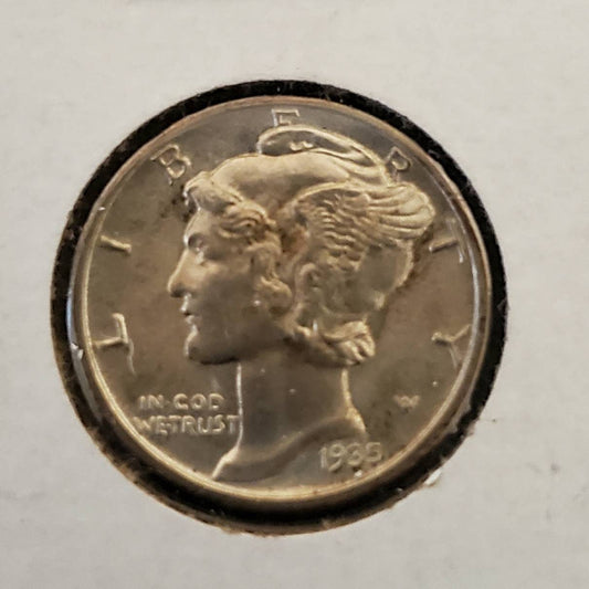 1935 mercury silver dime uncirculated near full split bands