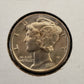 1935 mercury silver dime uncirculated near full split bands, 90 percent silver antique us coin