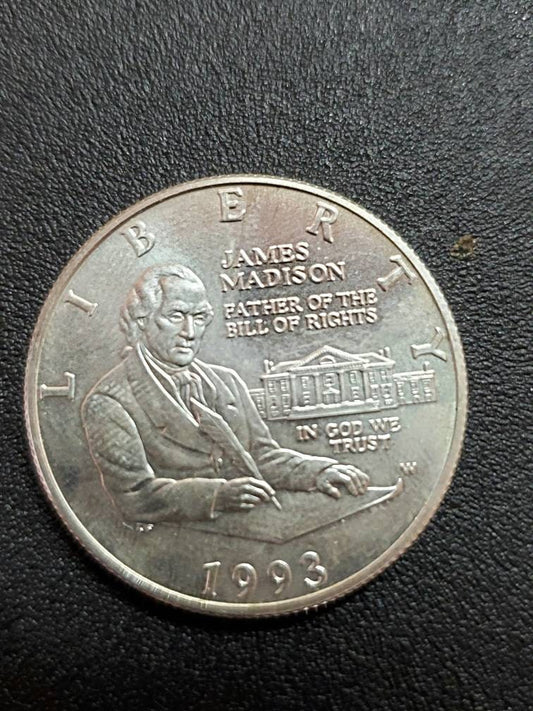 1993 James Madison commemorative silver half dollar coin