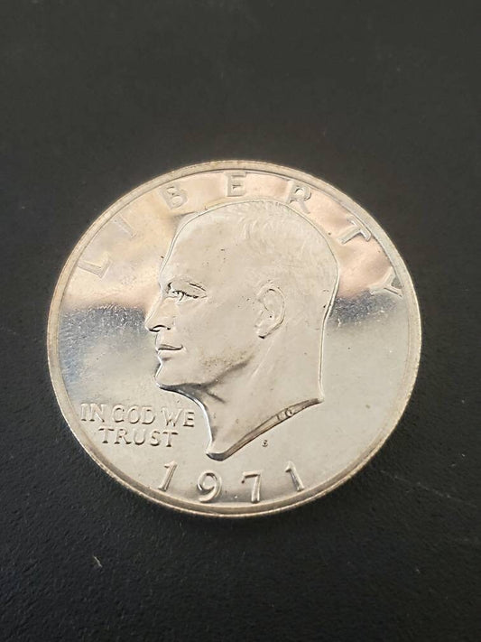 1971s silver ike proof dollar coin mirror like strike, us coin collecting
