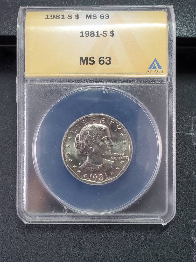 1981s anacs graded Susan b anythony san Francisco mint dollar, low mintage year of only a few million very rare in mint state
