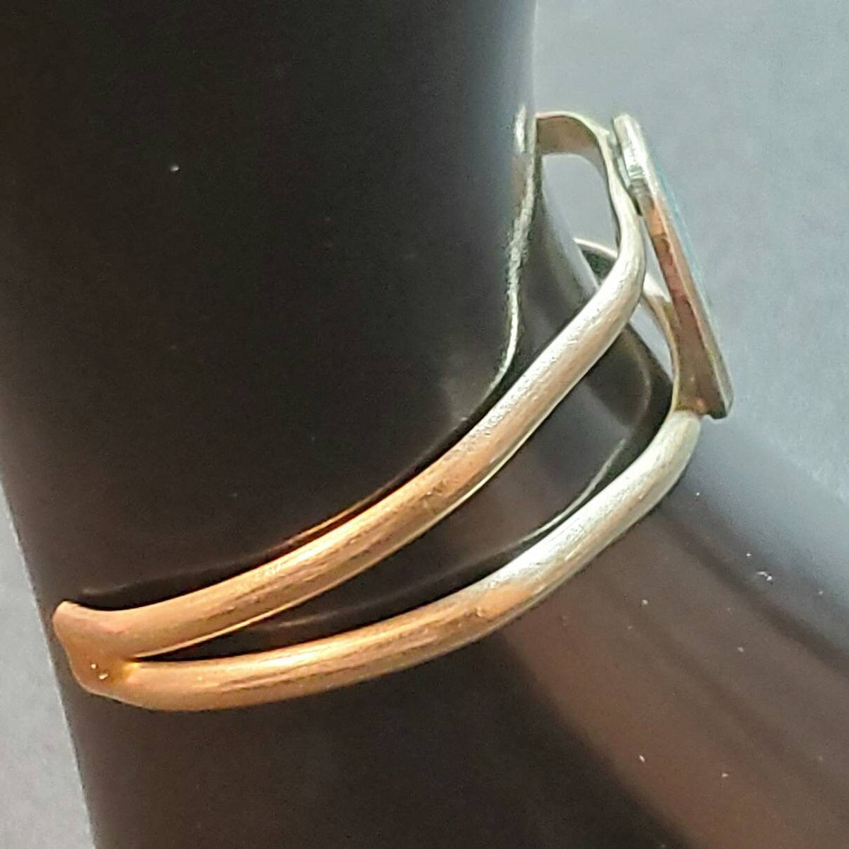 Rainbow mountain scene silver cuff bracelet handmade one of a kind