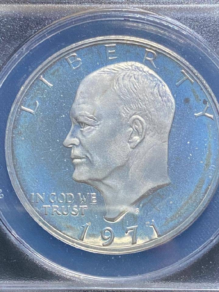 1971s Eisenhower proof silver dollar anacs graded proof66 cameo peg leg variety