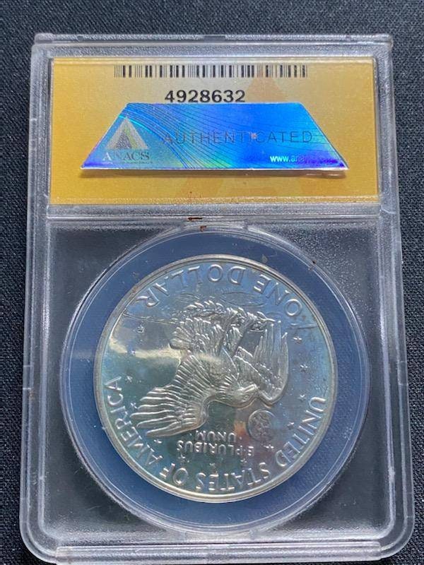 1971s Eisenhower proof silver dollar anacs graded proof66 cameo peg leg variety