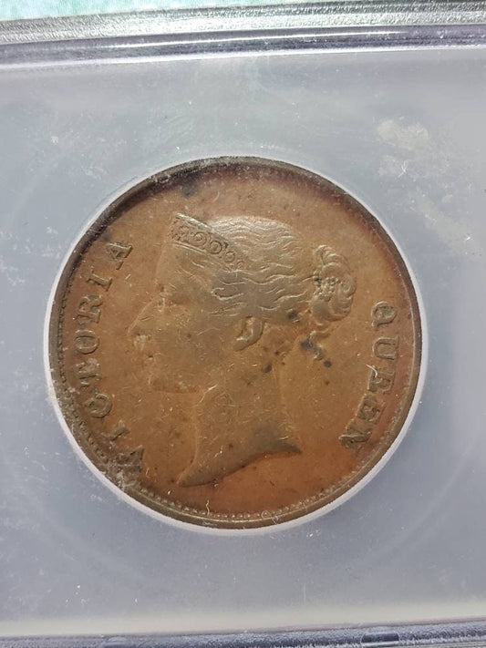 1845 Malaysia straights settlement copper large cent icg graded very fine