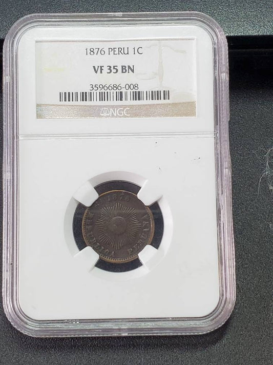 Peru 1875 1 centavo ngc graded foreign copper cent